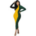 Mid-Length Color Matching Slim Dress NSXHX107640