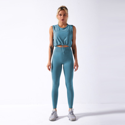 Hip-lifting High-elastic Sleeveless Tops Fitness Pants Yoga Two-piece Set NSSYZ107645