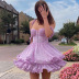 Pleated Floral Shoulder Strap Princess Dress NSAFS107671