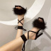 Square Toe Thick Heel High Heel Suede Plush Strap Sandals NSSO107766