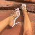 Square Toe Flip-Flop Metal Rhinestone Chain High-Heeled Sandals NSSO107784