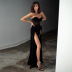 Solid Color See-Through Tube Top Sexy Slit Dress NSFLY107816