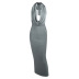 Slim Solid Color Hanging Neck Strap Work Dress NSFLY107824