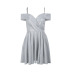 Low-Cut Solid Color Pleated Short Sleeved Slip Dress NSFLY107833