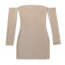 One-Word Neck Solid Color Mid-Waist Long Sleeve Work Dress NSFLY107838