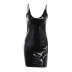 Pu Leather Low-Cut Solid Color Slip Dress NSFLY107850