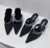 Pointed Toe Rhinestones One-Word Stiletto High Heel Sandals NSSO107861