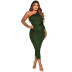 Single Sleeve Lace-Up Pleated Slim Dress NSMYF107920