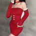 Christmas Solid Color Wrapped Chest Hanging Neck Strapless Slim Bag Hip Dress NSSS107946