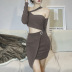 hollow solid color long-sleeved slim fake two-piece dress NSSS108036