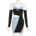contrast color stitching long sleeve hollow zipper dress NSSS108048