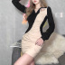 Contrast Color Stitching V-Neck Long-Sleeved Pleated Slim Dress NSSS108052