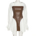 Stitching Square Collar Waist Slim Long Sleeve Dress NSSS108062