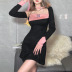 Contrast Color Long-Sleeved Hollow Slim Dress NSSS108063