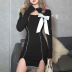 Bow Long-Sleeved Stand-Up Collar Hollow Knitted Dress NSSS108067