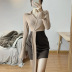 Lapel Contrast Color Stitching V-Neck Long-Sleeved Bag Hip Dress NSSS108071