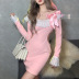 Stitching Hanging Neck One Shoulder Hollow Long Sleeve Dress NSSS108073