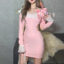 Stitching Hanging Neck One Shoulder Hollow Long Sleeve Dress NSSS108073