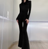 Long-sleeved Open Back Slim Straight Wide-leg Casual Jumpsuit NSSS107951