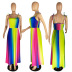 Color Stripe Adjustable Shoulder Strap Round Neck Suspender Dress NSZM108119