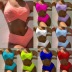 Nylon Solid Color High Waist Split Bikini 2 Piece Set NSZO108191