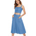 Denim Sling Lace-Up Top Loose Skirt Set NSHPH108253