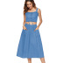 Denim Sling Lace-Up Top Loose Skirt Set NSHPH108253