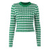 Rhombus Check Wool Knit Round Neck Slim Sweater NSXE108289