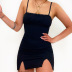 Pleated Double-Split Sling Solid Color Bag Hip Dress NSXE108292