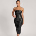 Solid Color Pu Leather Slim Tube Top Split Dress NSLBK108296