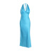 Sleeveless V-Neck Hanging Neck Slim Pleated Dress NSLBK108312