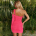 Fishbone Mesh Gauze Sling Single-Sleeve Pleated Dress NSLBK108321