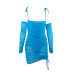 Mesh Sleeve Fish Bone Drawstring Sling Pleated Bag Hip Dress NSLBK108323