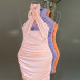 Halter Neck Lace-Up Pleated Bag Hip Dress NSLBK108327
