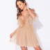 Net Yarn Ruffled Loose Hollow Lace-Up Sling Dress NSLBK108328
