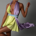 Silky Satin Halter Neck Color Stitching Dress NSLBK108329