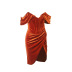 One-Shoulder Tube Top Velvet Slit Pleated Fishbone Prom Dress NSLBK108333