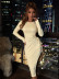 Retro Solid Color Hollow Lace-Up Long Sleeve Dress NSYML108374
