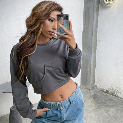 Cotton Pullover Loose Solid Color Round Neck Slim Long-sleeved Sweatshirt NSYML108385