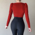 Solid Color Square Neck Slim Long-Sleeved Top NSXE108413