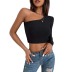 Ribbed Bottoming Oblique Shoulder Hollow Top NSHPH108443