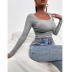 Long-Sleeved Ribbed Pleated Bottoming Tight-Fitting Top NSHPH108444