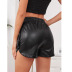 Side Button Pu Leather High Waist Slit Shorts NSML108476