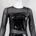 Mesh Stitching Pu See-Through Mesh Long-Sleeved Hip-Length Dress NSKKB108507