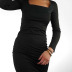Square Neck Long-Sleeved Tight High Waist Bag Hip Dress NSHPH108591