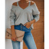 Loose Long-Sleeved Casual Solid Color V-Neck Sweatshirt NSHPH108594