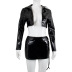 Casual Pu Leather Glossy Elastic Long Sleeve Jacket Slim Skirt 2 Piece Suit NSKKB108611
