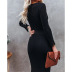V-Neck Lace-Up Commuter Knitted Long-Sleeved Slim Dress NSHPH108631