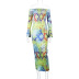 Printing One-Word Neck Wrapped Chest Long-Sleeved Slim Dress NSJYF108636