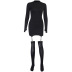 Stand Collar Solid Color With Stockings Dress NSXE108830